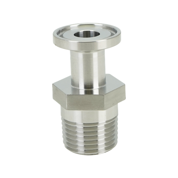 adapter, 0.5-inch Tri-Clamp to 0.5-inch male pipe thread, made from 316L stainless steel, with 20RA interior and 32RA exterior surface finish
