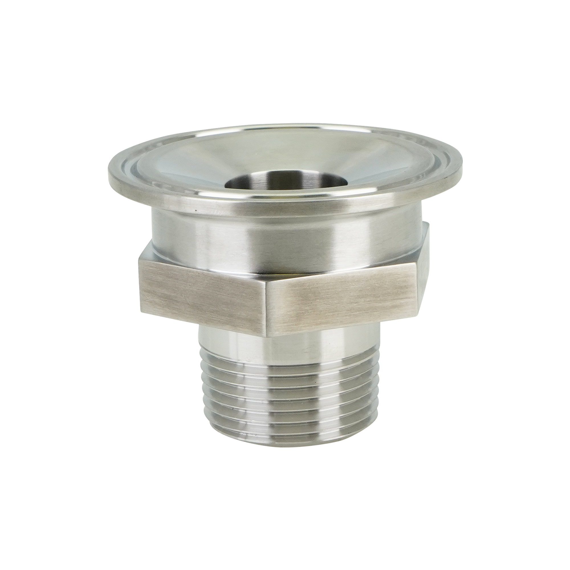 Adapter 2" tri-clamp x 1" MPT, 304, 32Ra ID, 32Ra OD