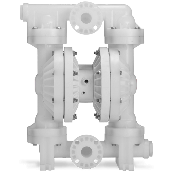P800 diaphragm pump, 2" ANSI flanged, bolted plastic, Pro-flo, poly wet side, PVDF piston, poly center, poly air, wil-flex ez-install diaphragm, wil-flex valve ball, poly seats, wil-flex o-rings, AODD, Wilden