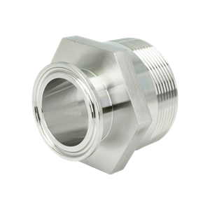 Adapter, 1.5-inch tri-clamp to 2-inch MPT, made from 304 stainless steel, with a 32RA internal and external finish.