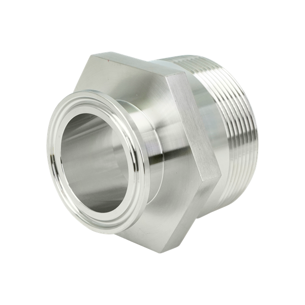 Adapter, 1.5-inch tri-clamp to 2-inch MPT, made from 304 stainless steel, with a 32RA internal and external finish.