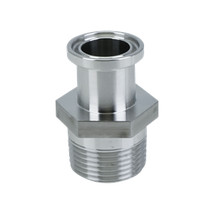 adapter, 0.75-inch Tri-Clamp to 0.75-inch male pipe thread, made from 316L stainless steel, with 20RA interior and 32RA exterior surface finish

