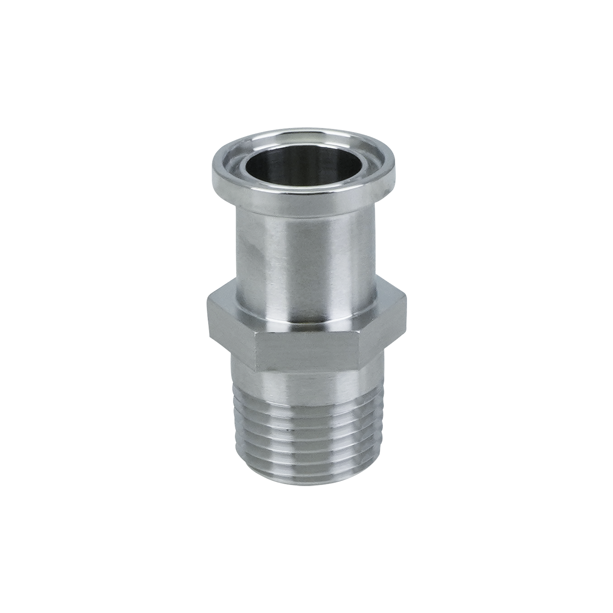 Adapter 0.75" tri-clamp x 0.375" MPT, 316L, 20Ra ID, 32Ra OD