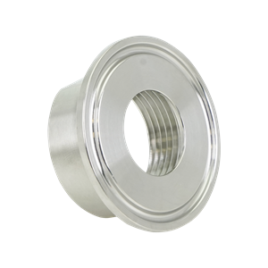 1-inch tri-clamp to 1-inch FPT adapter, made from 304 stainless steel, with a 32RA internal and external finish.