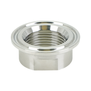 Adapter, 1.5-inch tri-clamp to 1-inch FPT, made of 316L stainless steel, with a 32RA internal and external finish.