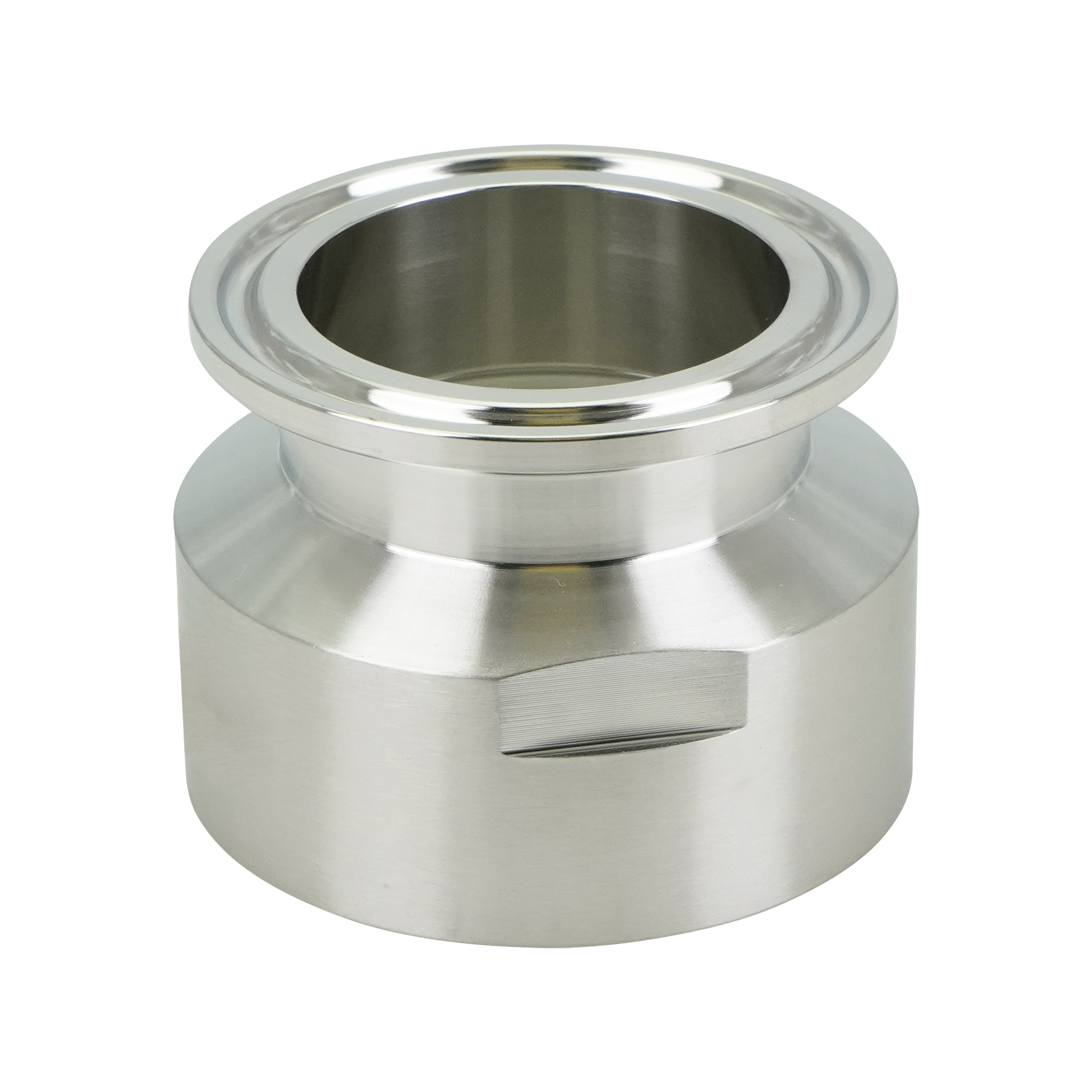 adapter, 1.5-inch Tri-Clamp to 1.5-inch female pipe thread, made from 316L stainless steel, with 32RA interior and exterior surface finish