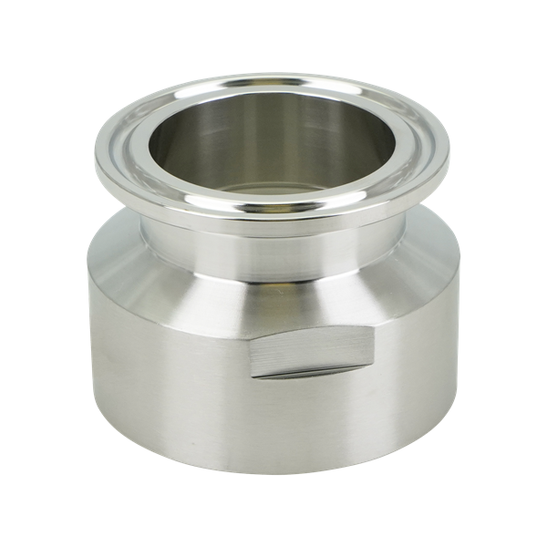 adapter, 1.5-inch Tri-Clamp to 1.5-inch female pipe thread, made from 316L stainless steel, with 32RA interior and exterior surface finish