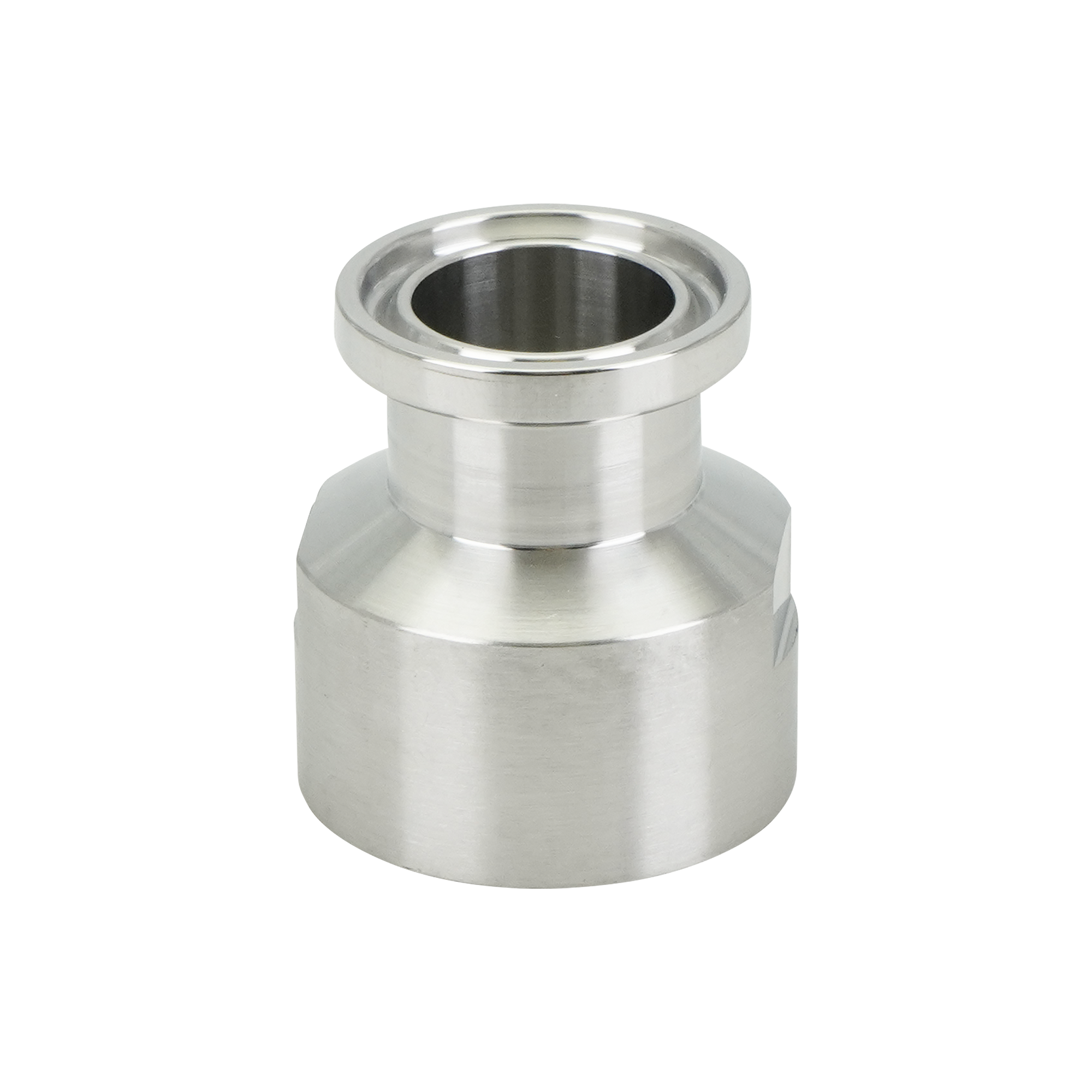 adapter, 0.75-inch Tri-Clamp to 0.75-inch female pipe thread, made from 316L stainless steel, with 20RA interior and 32RA exterior surface finish
