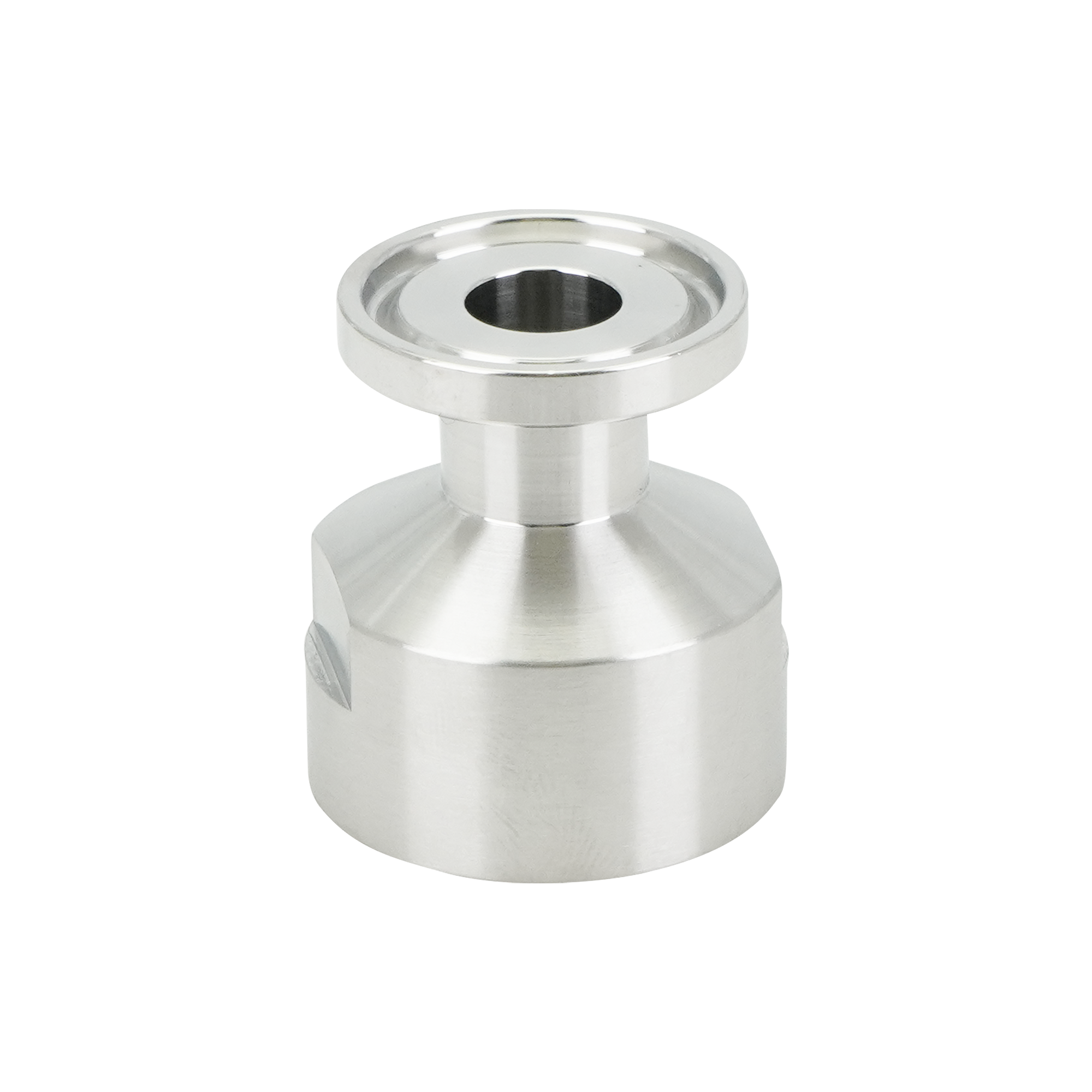 adapter, 0.5-inch Tri-Clamp to 0.5-inch female pipe thread, made from 316L stainless steel, with 20RA interior and 32RA exterior surface finish
