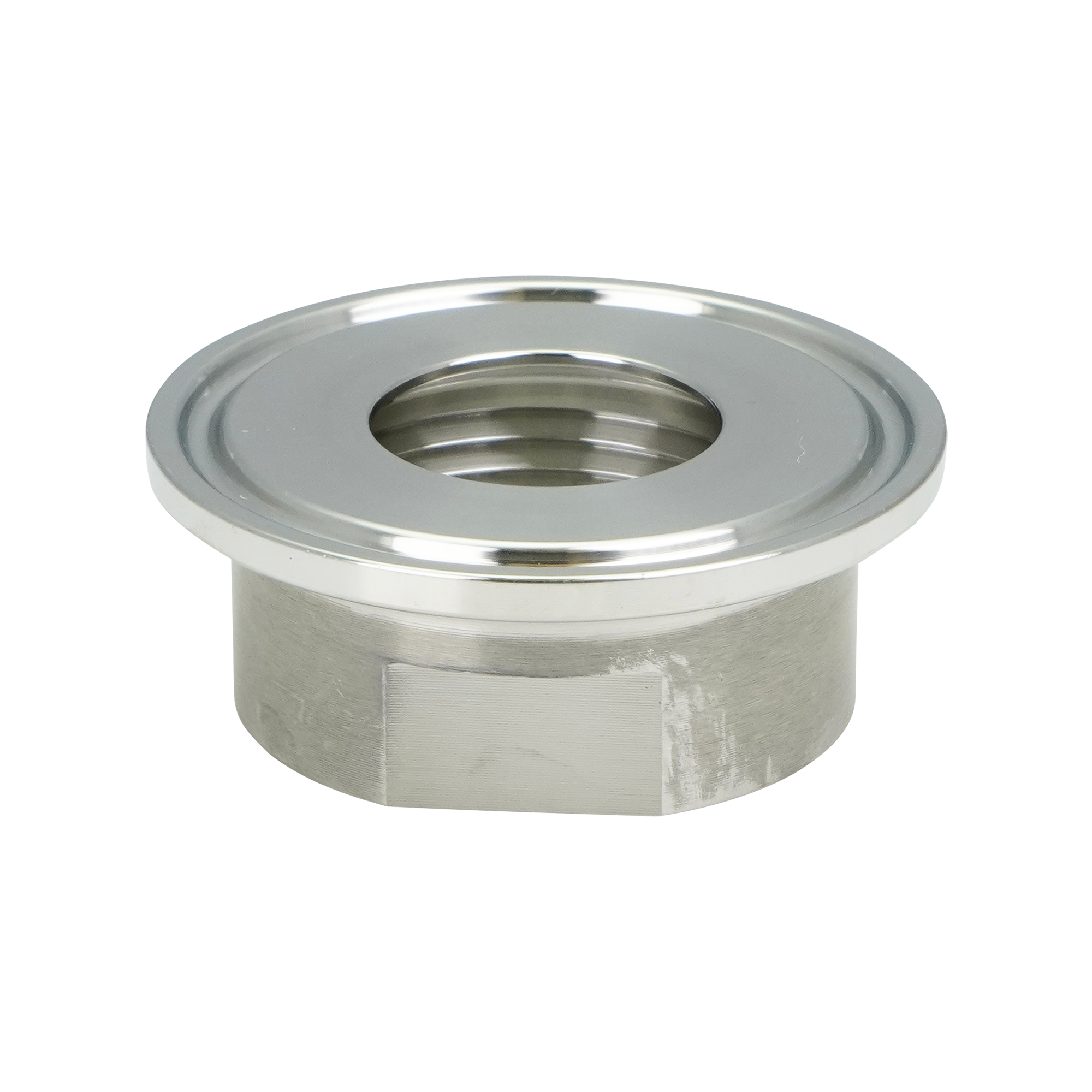 adapter, 1-inch Tri-Clamp to 1-inch female pipe thread, made from 316L stainless steel, with 20RA interior and 32RA exterior surface finish
