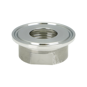 adapter, 1-inch Tri-Clamp to 1-inch female pipe thread, made from 316L stainless steel, with 20RA interior and 32RA exterior surface finish
