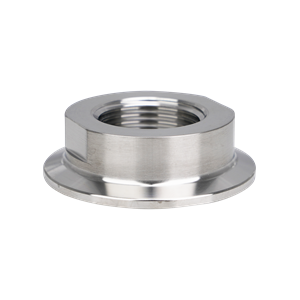 Adapter, 2-inch tri-clamp to 1-inch FPT, made of 316L stainless steel, with a 32RA internal and external finish.