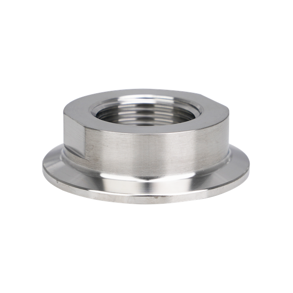 Adapter, 2-inch tri-clamp to 1-inch FPT, made of 316L stainless steel, with a 32RA internal and external finish.