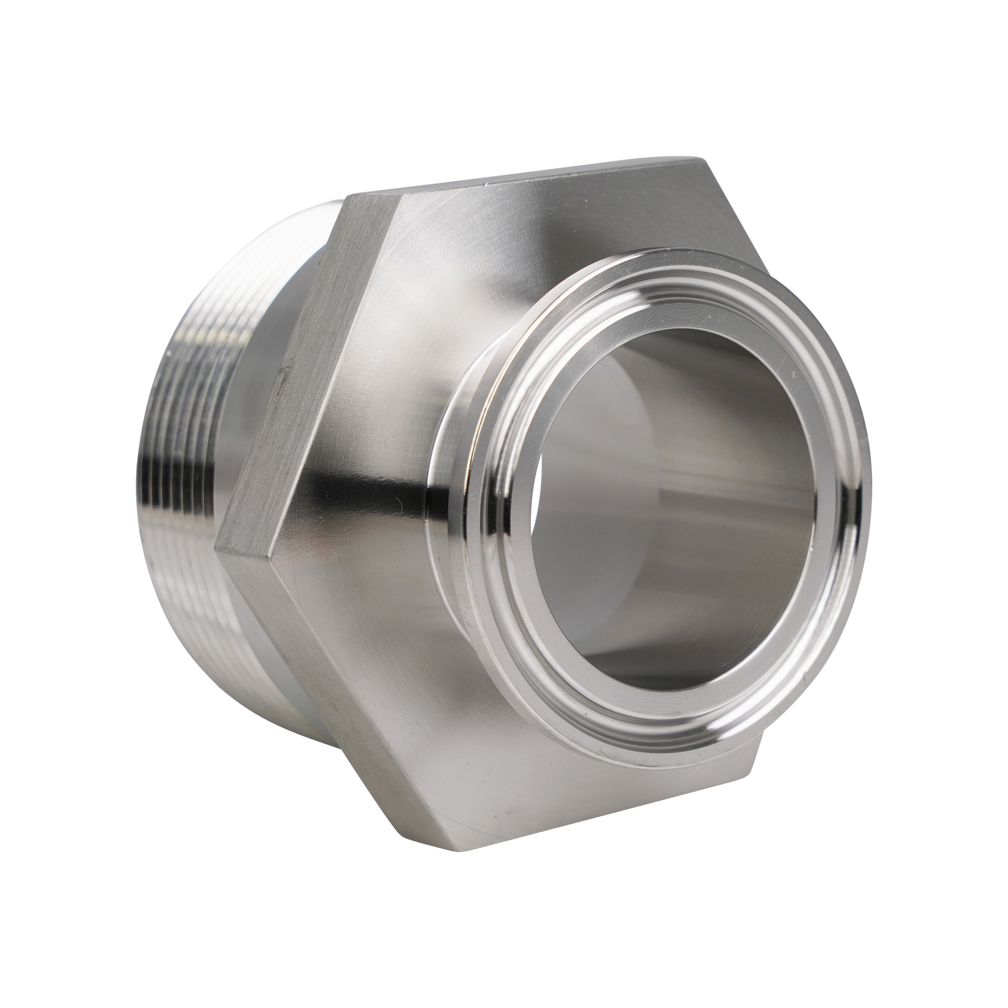 Adapter 1.5" tri-clamp x 2" MPT 316L 32Ra inner diameter 32Ra outer diameter