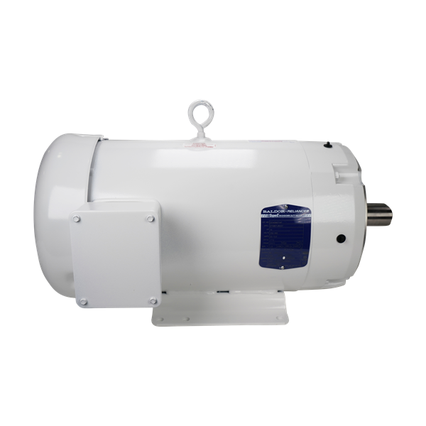 10HP motor, 3600 RPM, compatible with 3-phase 60Hz power (208V, 230V, 460V), washdown-rated, 215TC frame, IP55 protection, manufactured by Baldor.
