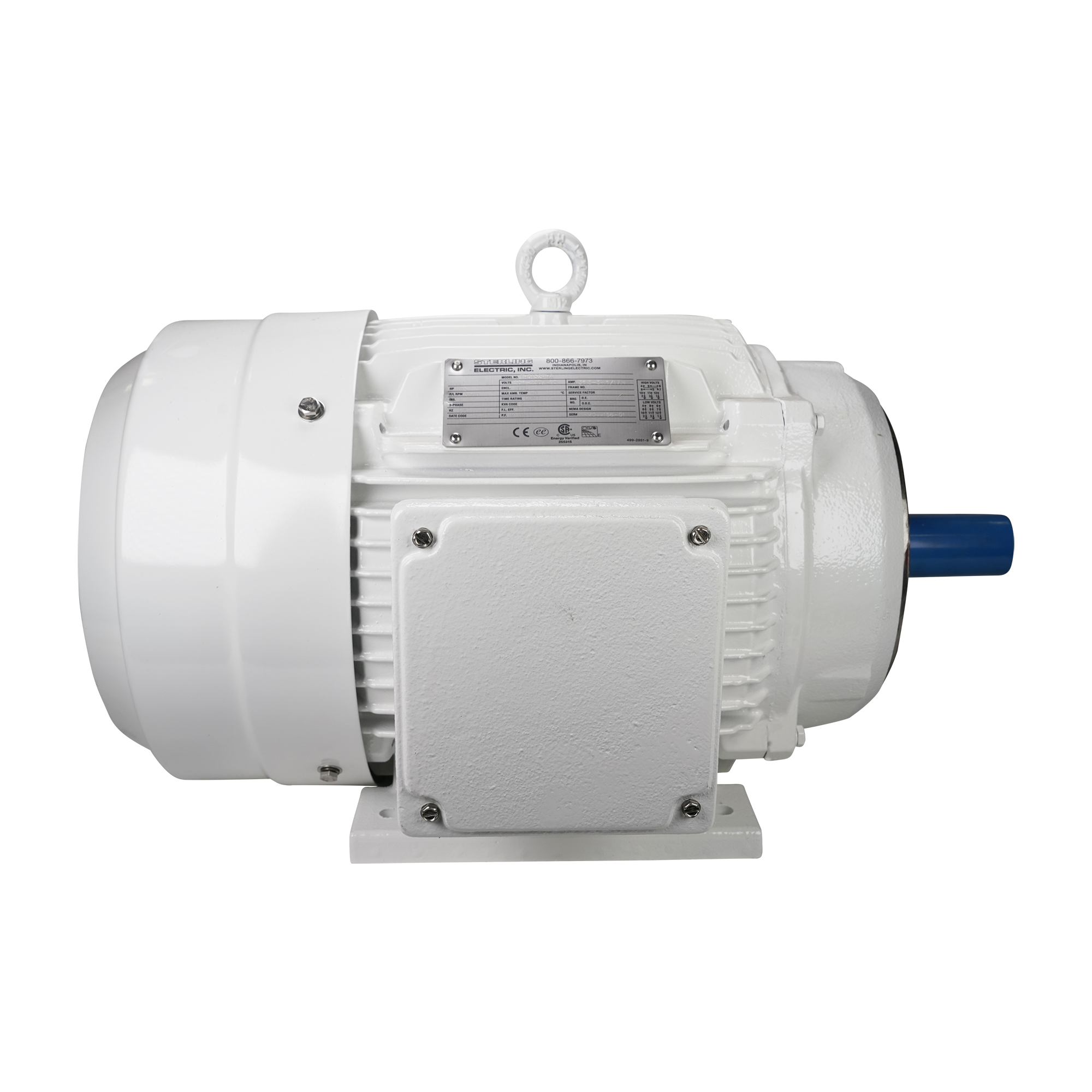 Motor, 15HP, 3600 RPM, 3-phase, 60Hz, compatible with 208V, 230V, and 460V power supplies, IP55 rated, washdown design, with a 254TC frame, manufactured by Sterling.
