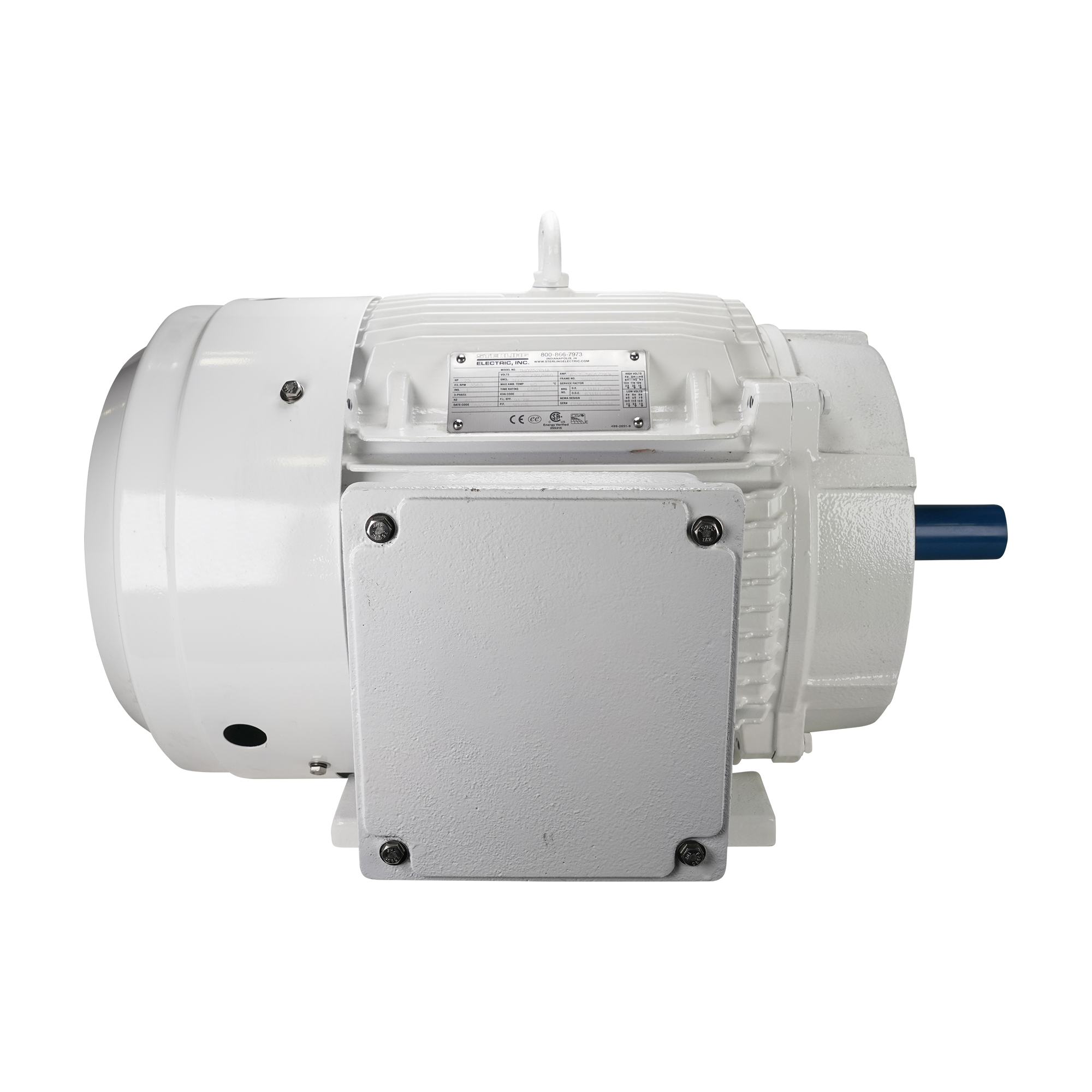 Motor with 25HP, 3600 RPM, 3-phase, 60Hz operation, compatible with 208V, 230V, and 460V, washdown-rated with 284TSC frame and IP55 protection, manufactured by Sterling.
