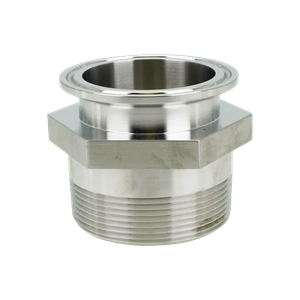 adapter, 2-inch Tri-Clamp x 2-inch male pipe thread, made from 304 stainless steel, with 32RA interior and exterior surface finish
