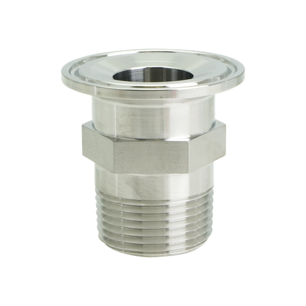 Adapter, 1.5-inch tri-clamp to 1.25-inch MPT, made from 304 stainless steel, with a 32RA internal and external finish.