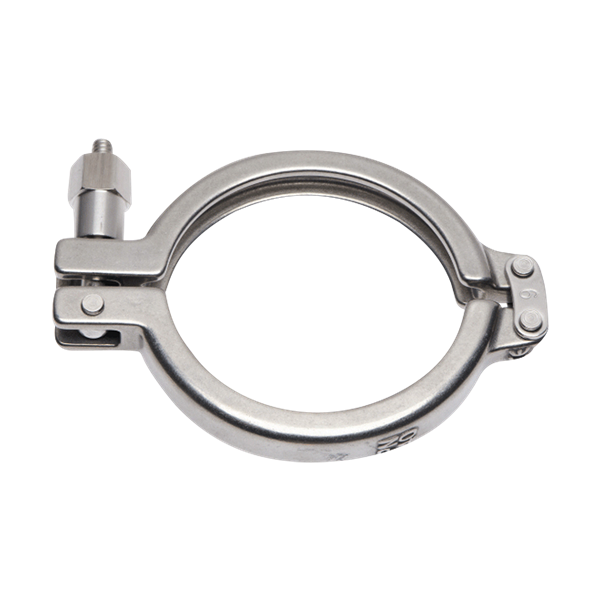Safety clamp with size options of 0.25-inch, 0.375-inch, 0.5-inch, and 0.75-inch, featuring a hex nut and 316 stainless steel construction, SAF type CL.SAFX.0050, by Advanced Couplings.
