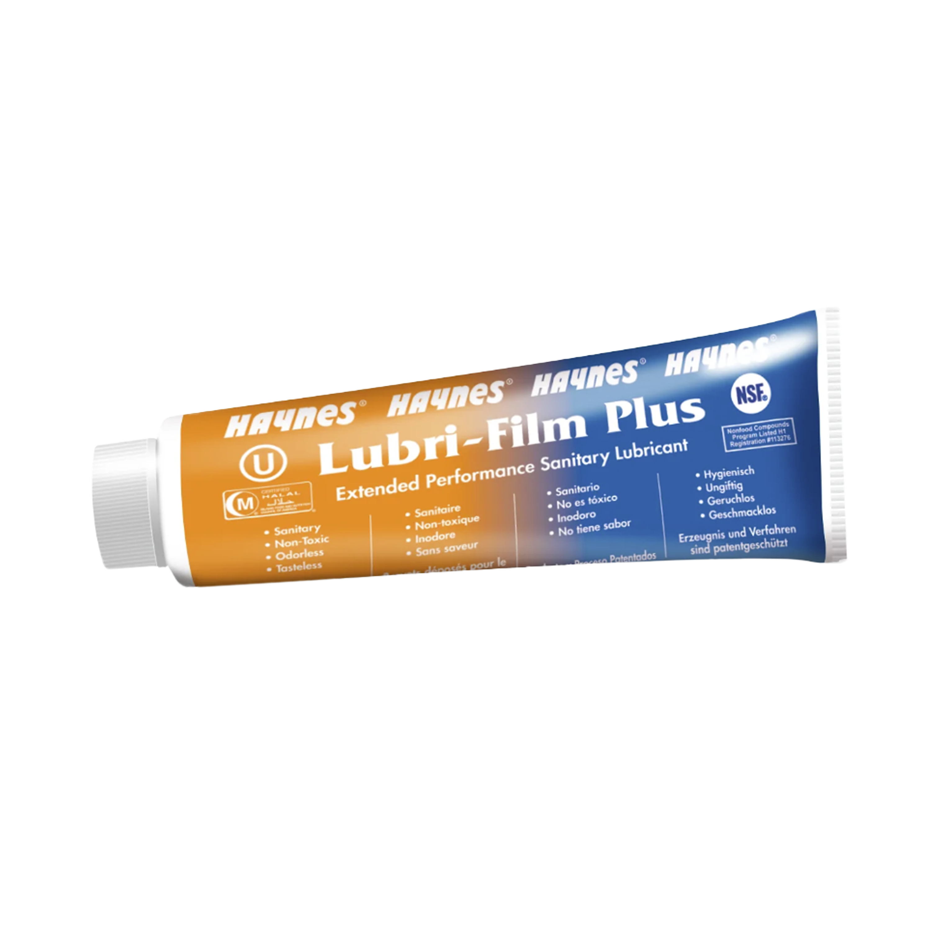 Lubri-Film Plus lubricant, 4oz tubes, box of 12, manufactured by Haynes, designed for hygienic applications.