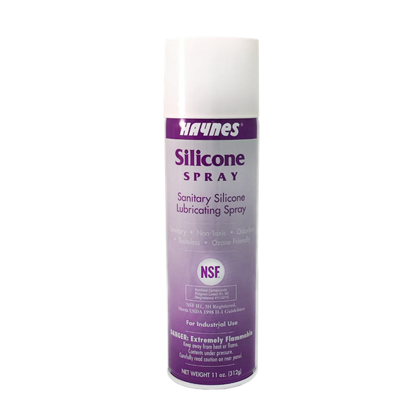 Silicone spray, 11-ounce cans, packaged in a box of 12, manufactured by Haynes.