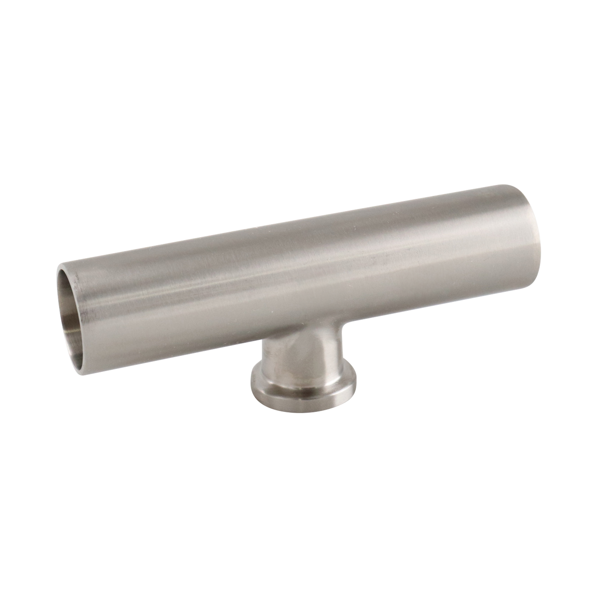 reducing tee, 1-inch x 0.75-inch Tri-Clamp, short branch, made from 316L stainless steel, with 20RA interior and 32RA exterior surface finish, SF1 BPE compliant
