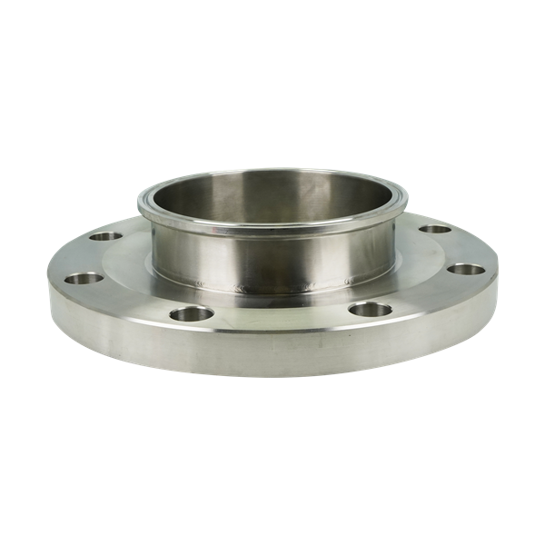 Adapter, 6-inch, 150-pound flange to Tri-Clamp, made of 316L stainless steel.