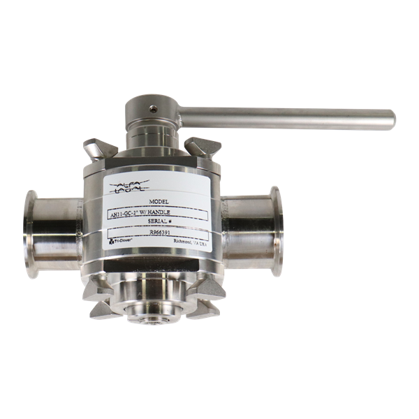 Koltek 3-Way Valve, 2-inch Tri-Clamp connection, EPDM seat, made of 316L stainless steel, includes handle.