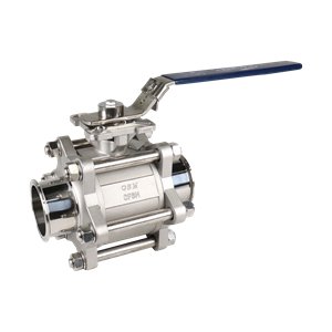 Ball valve for 3-inch tri-clamp connections, PTFE seat, made from 316L stainless steel, manufactured by QSM.