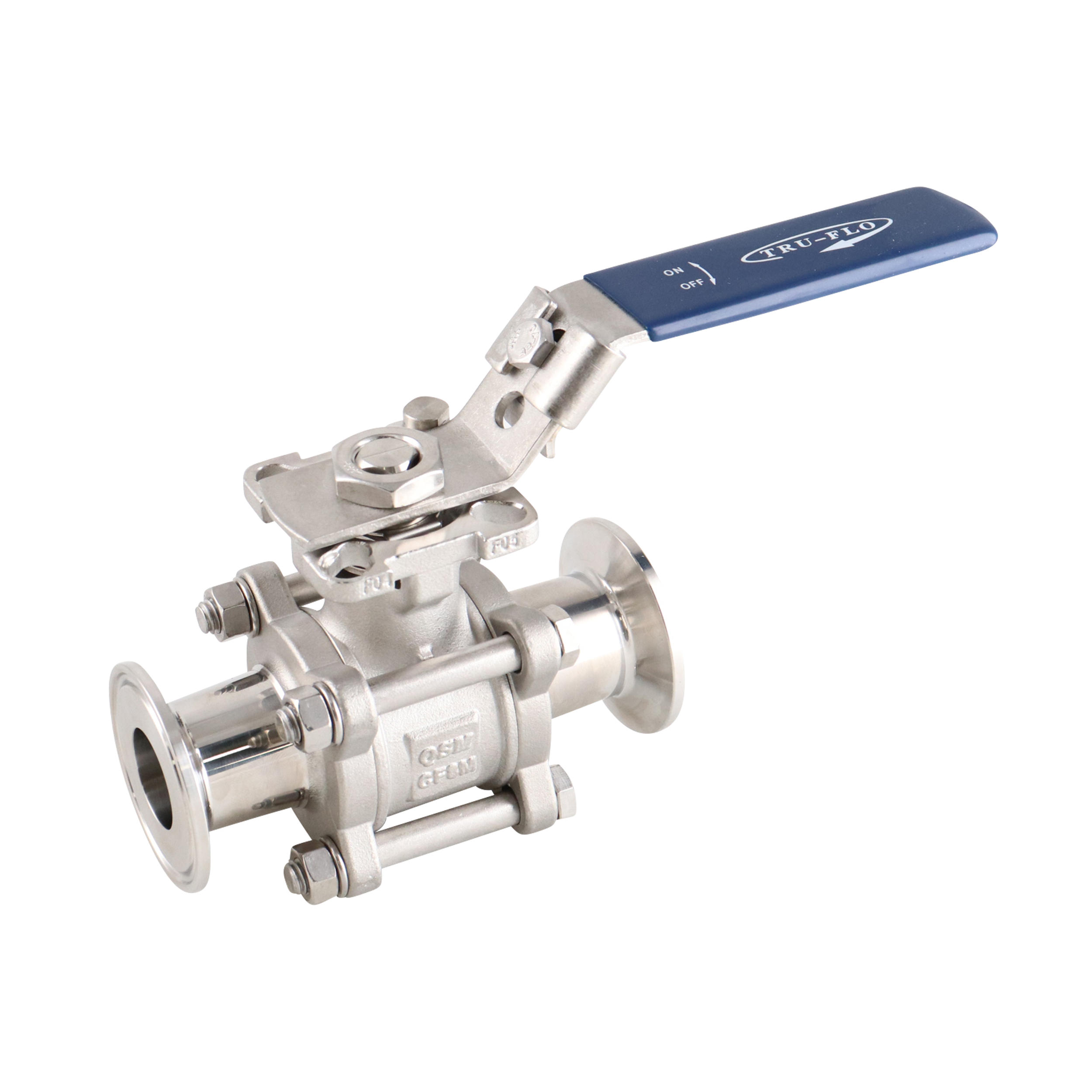 ball valve, 1-inch Tri-Clamp, made from 316L stainless steel, with PTFE cavity fill, QSM design