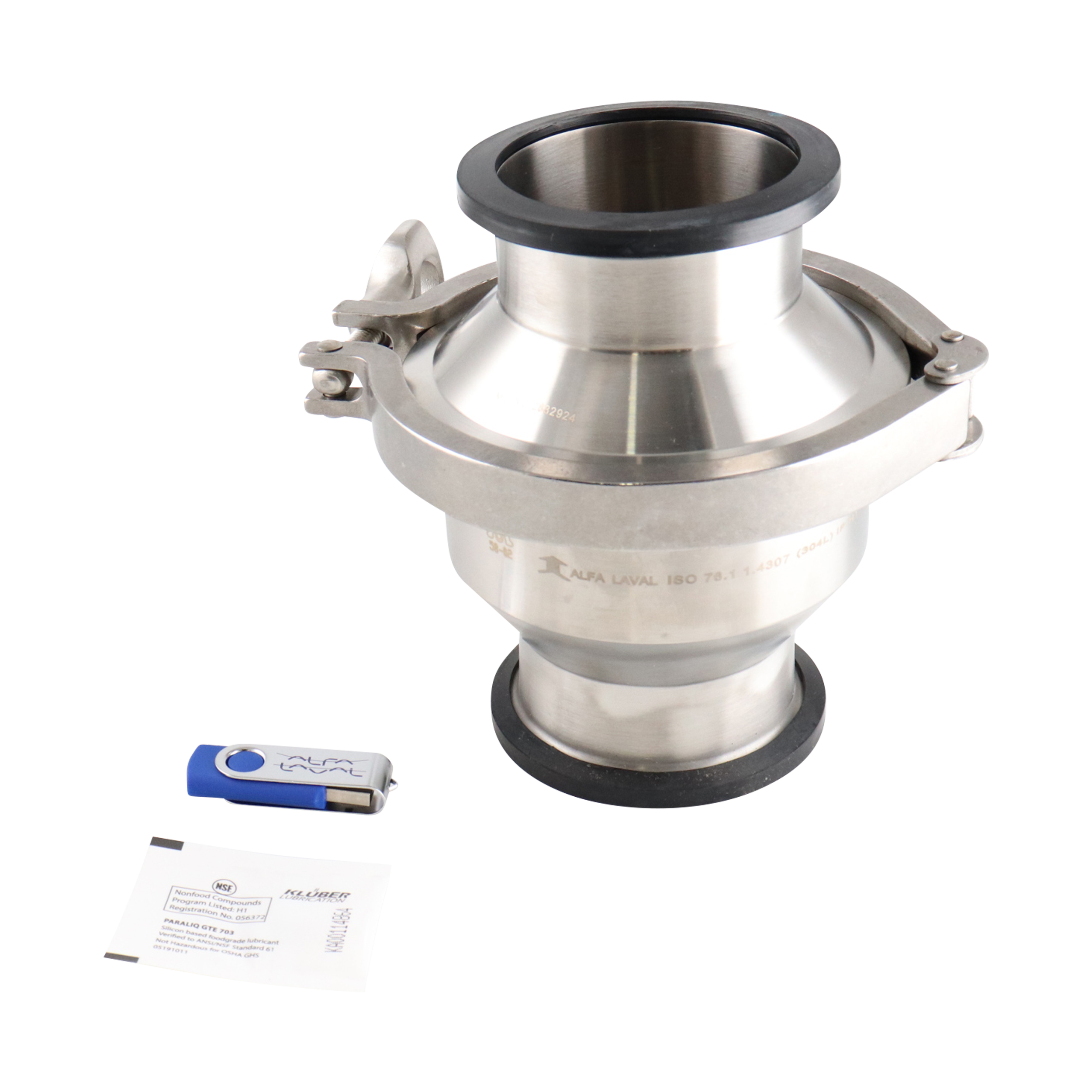 Spring check valve, 3-inch tri-clamp connection, made of 304 stainless steel with EPDM material.