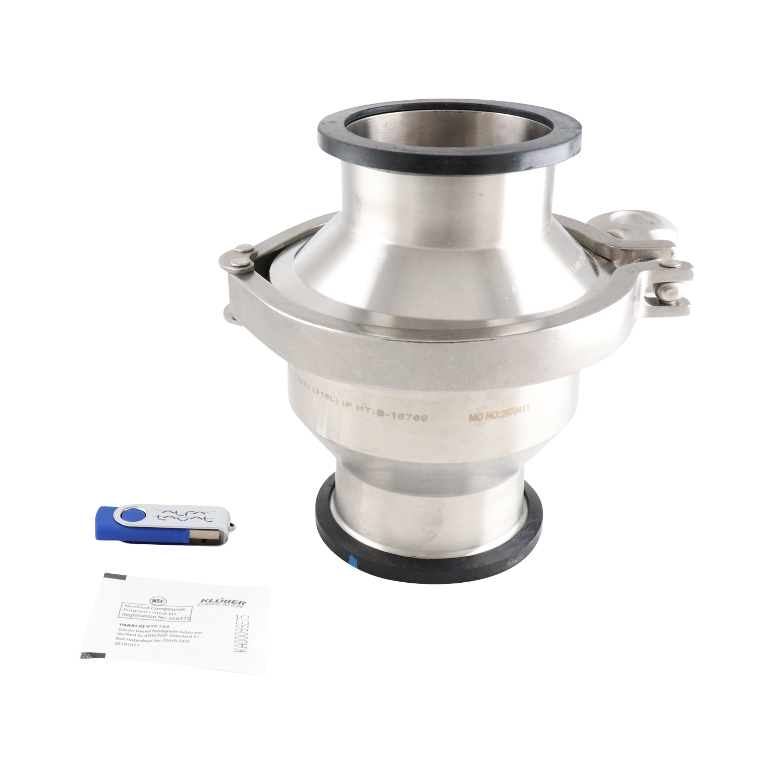 spring check valve, 3-inch Tri-Clamp, made from 316 stainless steel, with EPDM components