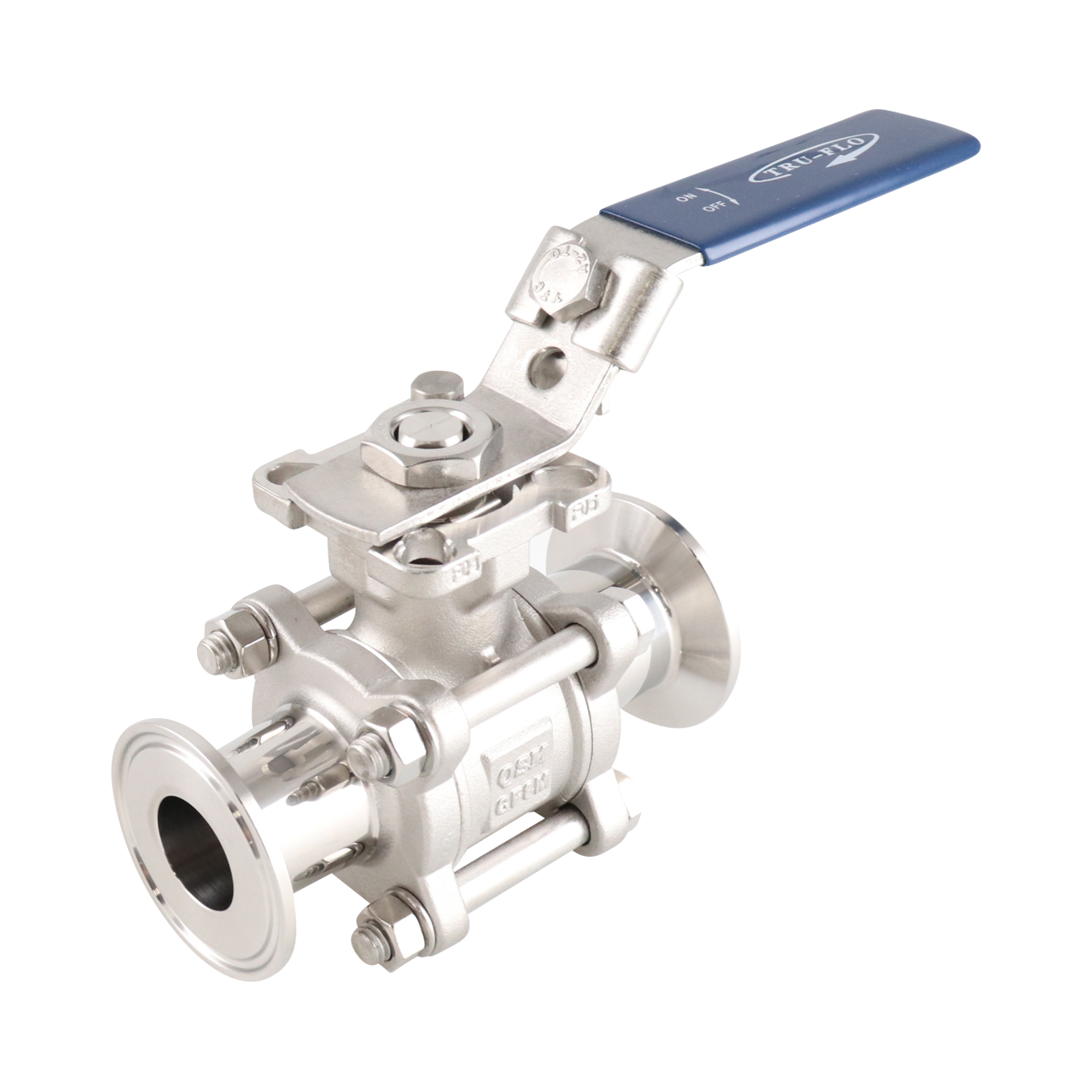 ball valve, 1-inch Tri-Clamp, made from 316L stainless steel, with PTFE, QSM design