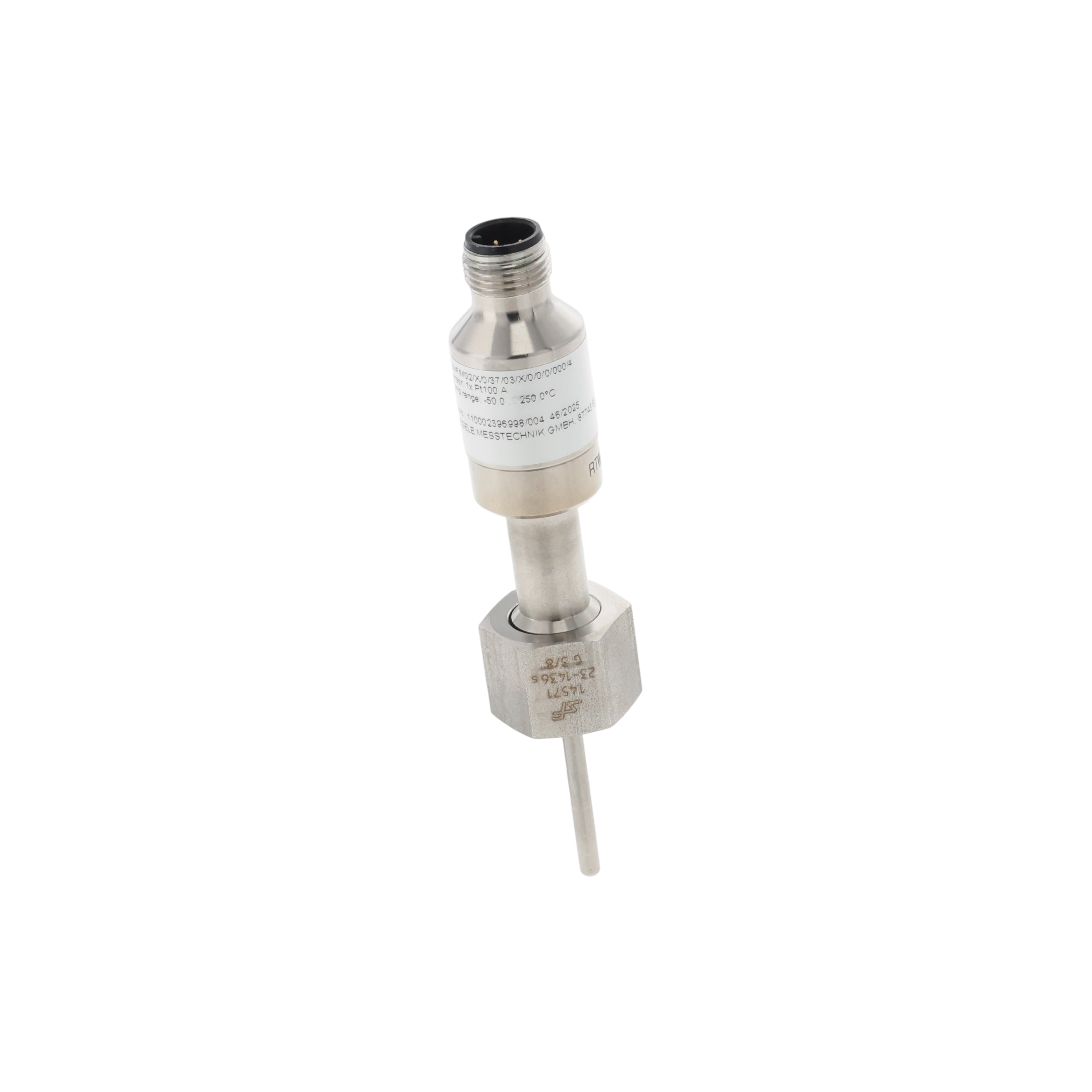 TEMPERATURE SENSORS MINI FLEX ADAPT ESF G3/8inches W CAP NUT SENSOR TIP W/OUT SPACER 1 PT100 2 WIRE PROBE 37inches 32 RA W/OUT TRANSMITTER M12 PLUG