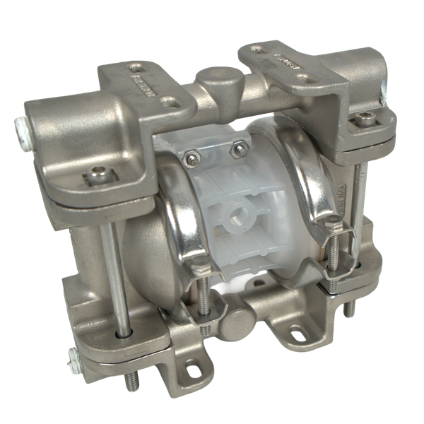 WILDEN P1 DIAPHRAGM PUMP 0.5in FPT CLAMPED METAL PRO-FLO ALUMINUM WET SIDE ALUMINUM PISTON POLY CENTER POLY AIR PTFE WITH NEOPRENE BACKUP DIAPHRAGM PTFE VALVE BALL ALUMINUM SEATS PTFE O-RINGS AODD