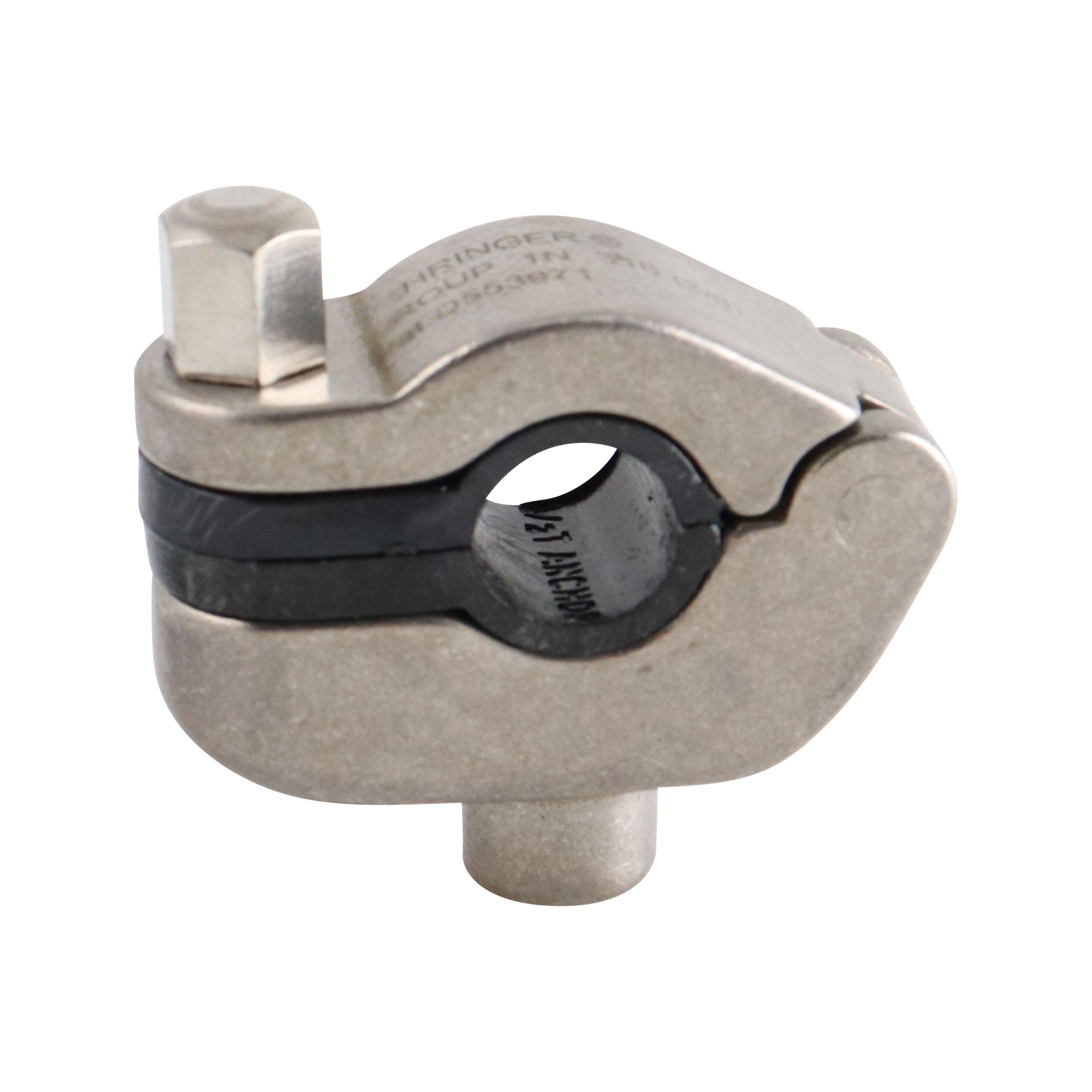 Hanger CH for 0.25-inch tubing, featuring a 3/8-inch threaded anchor with a black insert, made from 304 stainless steel.