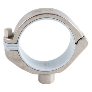 Hanger for CH 1-inch tubes, featuring a 3/8-inch threaded guide and a gray insert, constructed from 304 stainless steel.