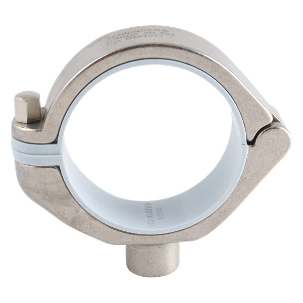 Hanger for CH 1-inch tubes, featuring a 3/8-inch threaded guide and a gray insert, constructed from 304 stainless steel.