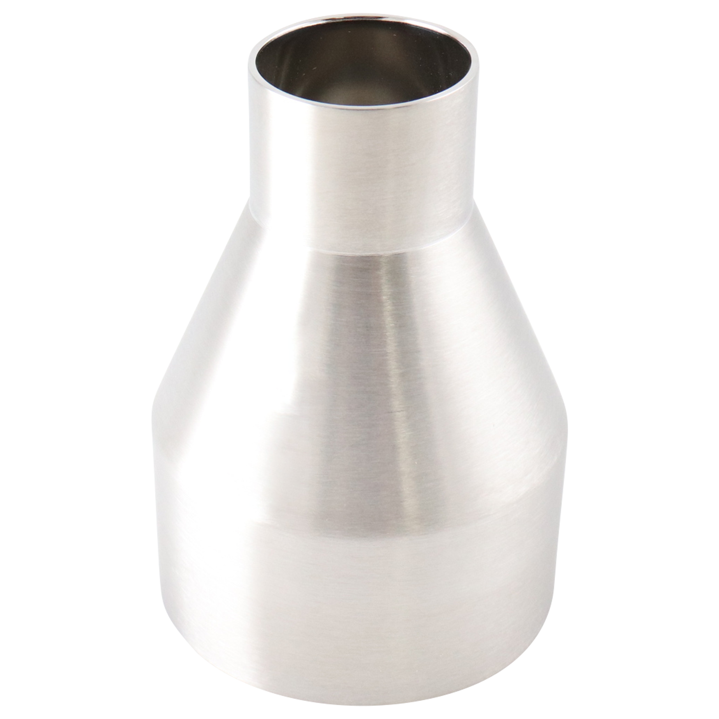 concentric reducer, 3-inch x 1.5-inch butt-weld, made from 316L stainless steel, with 4.25-inch overall length, 20RA interior and 32RA exterior surface finish, SF1 BPE compliant
