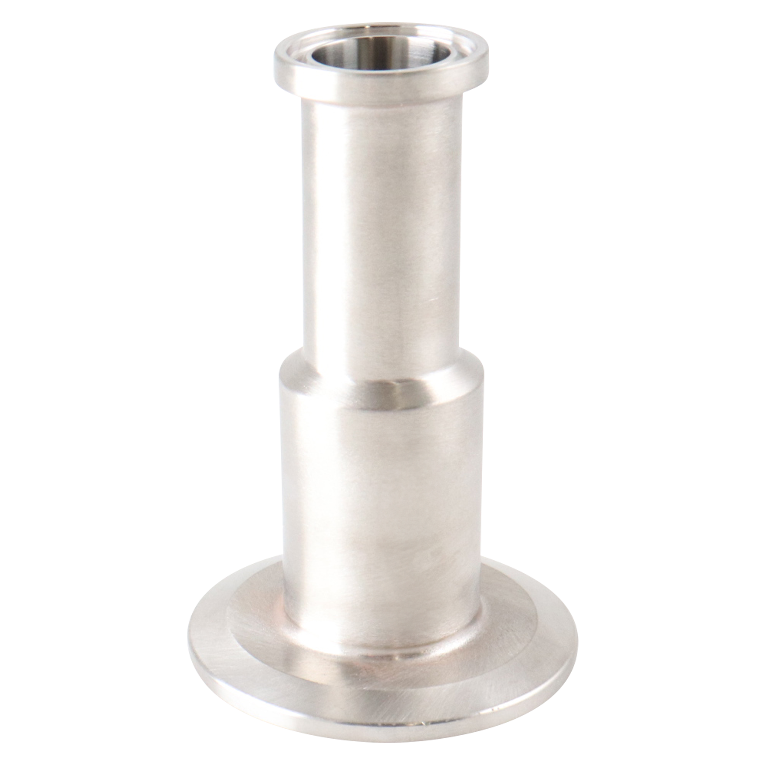 Concentric reducer with dimensions 1 inch x 0.5 inches, tri-clamp connection, made from 316L stainless steel, with a 3.5-inch overall length, 20RA internal finish, 32RA outer finish, SF1 BPE compliant.