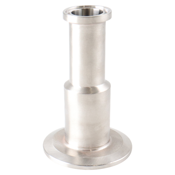 Concentric reducer with dimensions 1 inch x 0.5 inches, tri-clamp connection, made from 316L stainless steel, with a 3.5-inch overall length, 20RA internal finish, 32RA outer finish, SF1 BPE compliant.