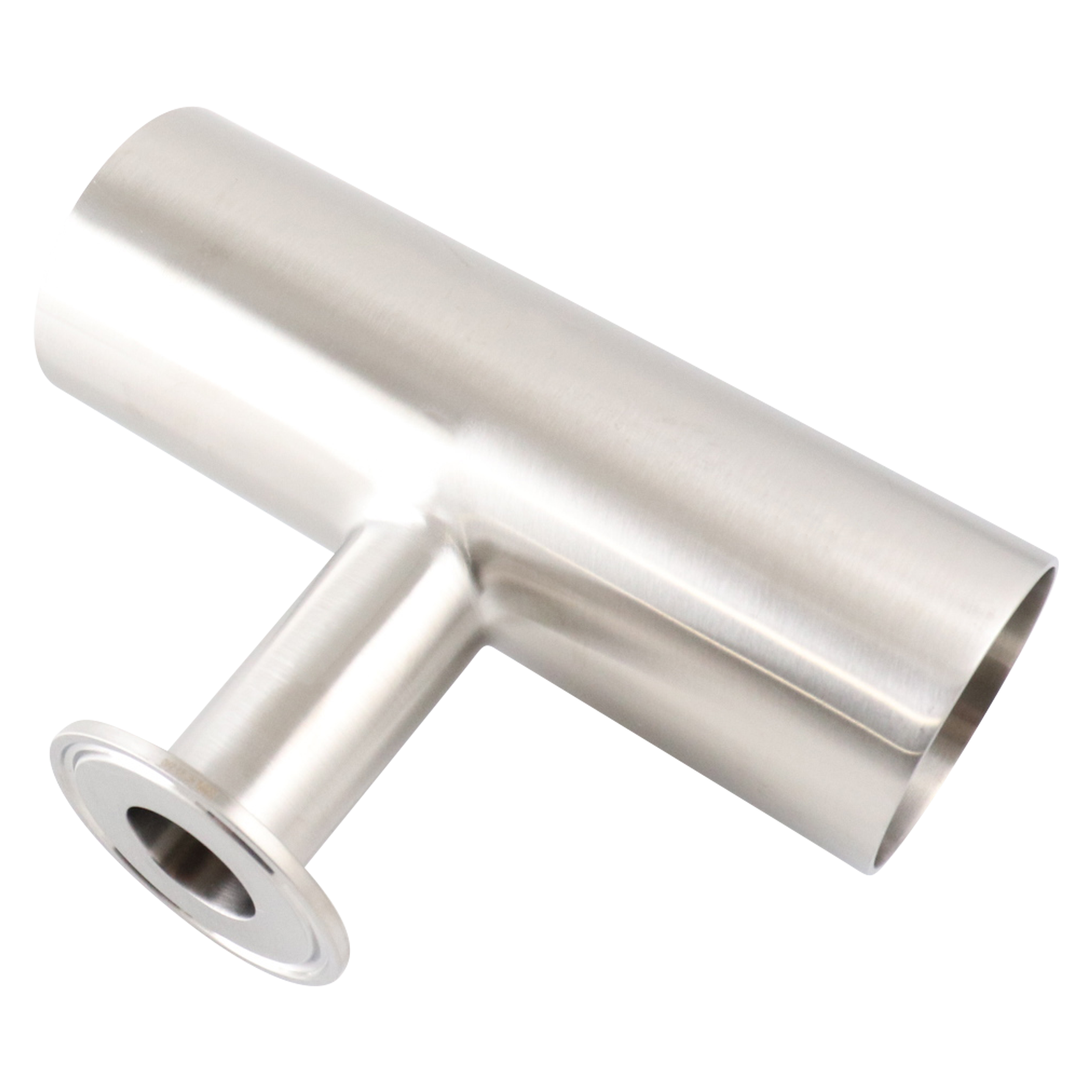 reducing tee, 2-inch x 1.5-inch Tri-Clamp branch, made from 316L stainless steel, with 20RA interior and 32RA exterior surface finish, SF1 BPE compliant
