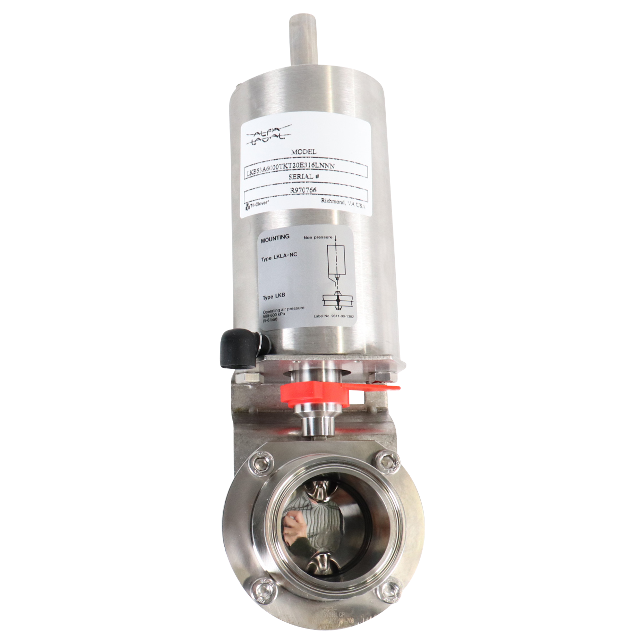 Butterfly valve 2" tri-clamp, EPDM, 316L, normally closed, no top