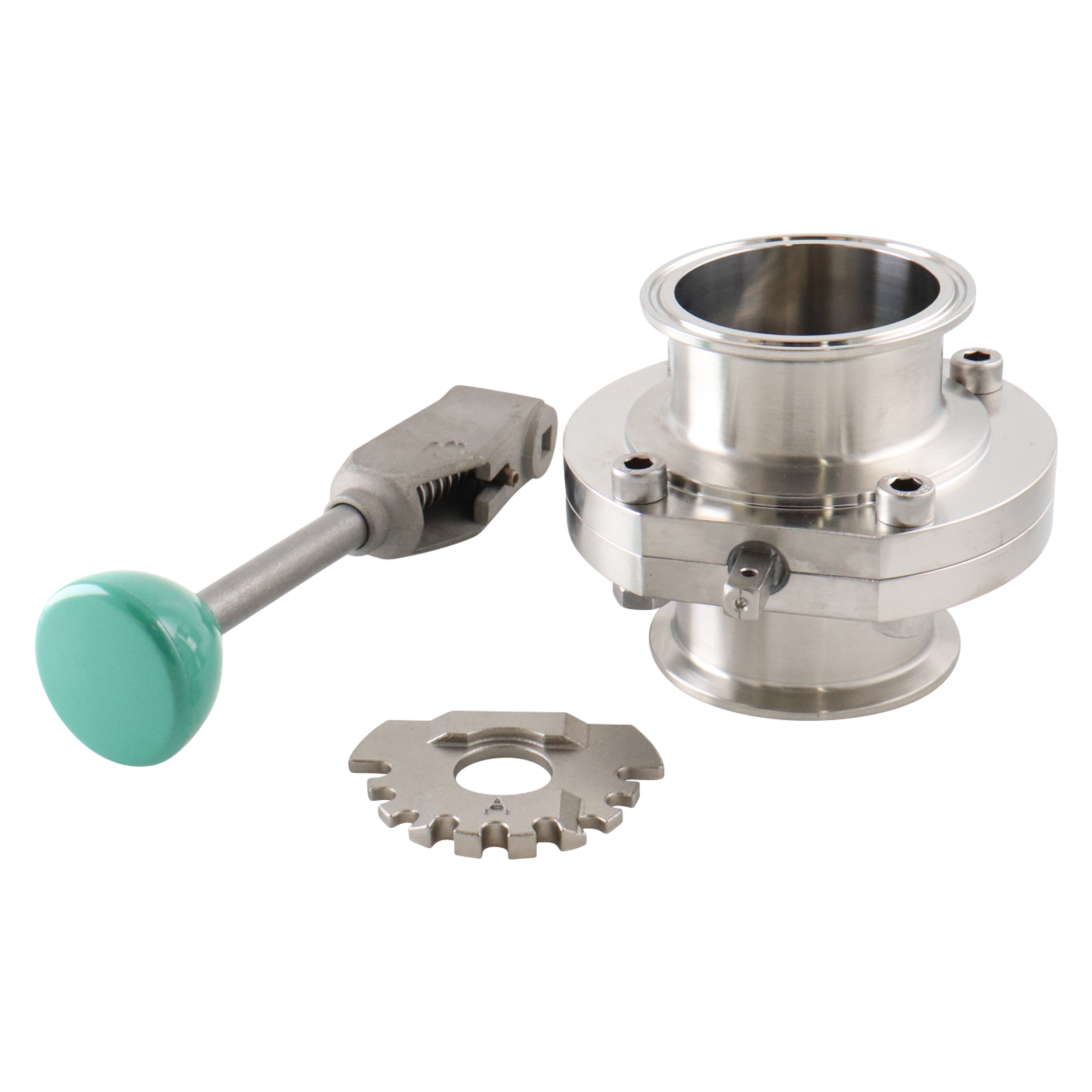 Butterfly valve 2.5" tri-clamp 316L EPDM seat green handle