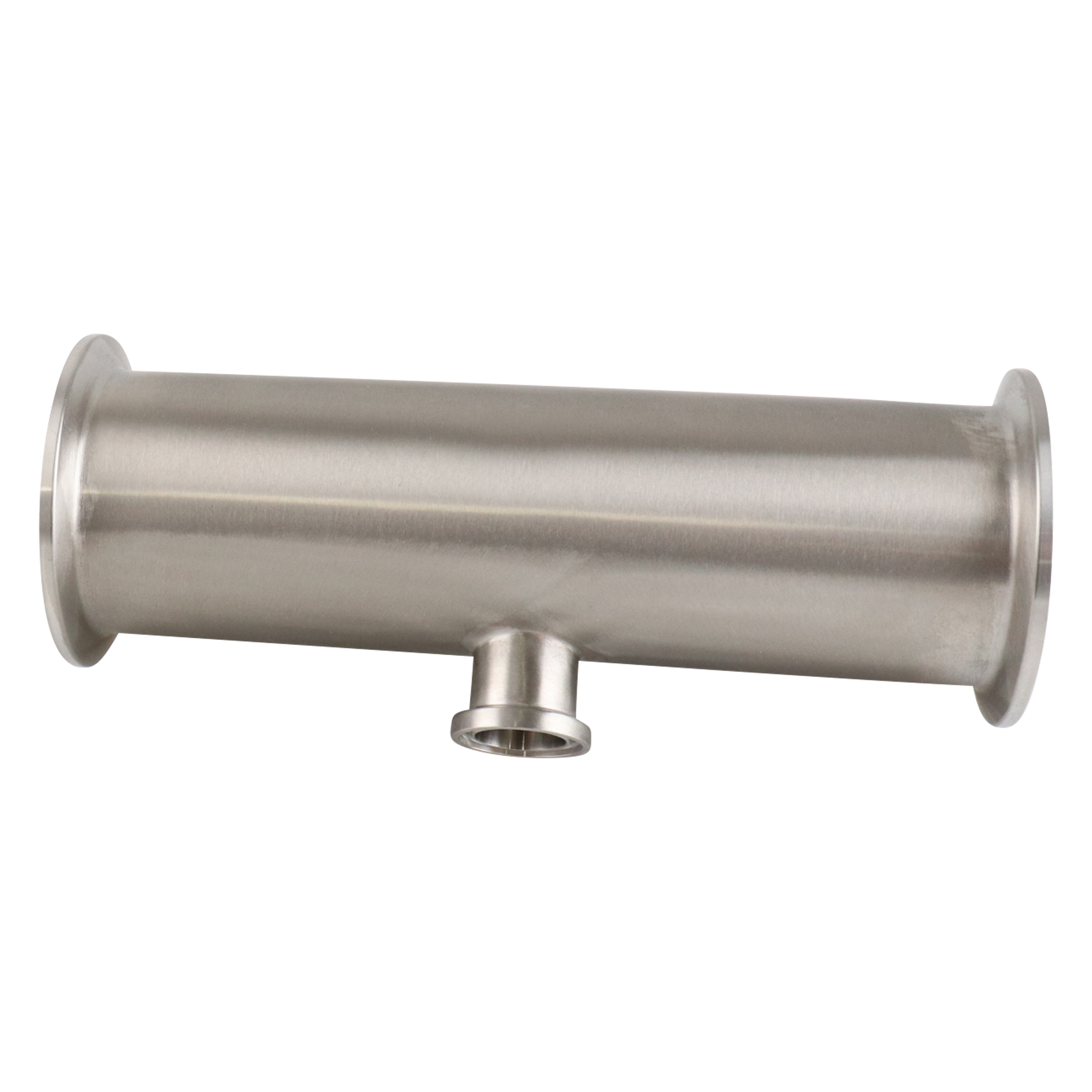 Reducing Tee, 2-inch x 0.5-inch, Tri-Clamp connection, short branch, 316L stainless steel, 20RA ID, 32RA OD, SF1 BPE