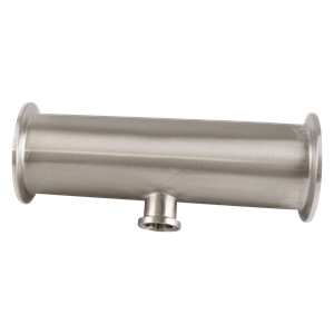 Reducing Tee, 2-inch x 0.5-inch, Tri-Clamp connection, short branch, 316L stainless steel, 20RA ID, 32RA OD, SF1 BPE