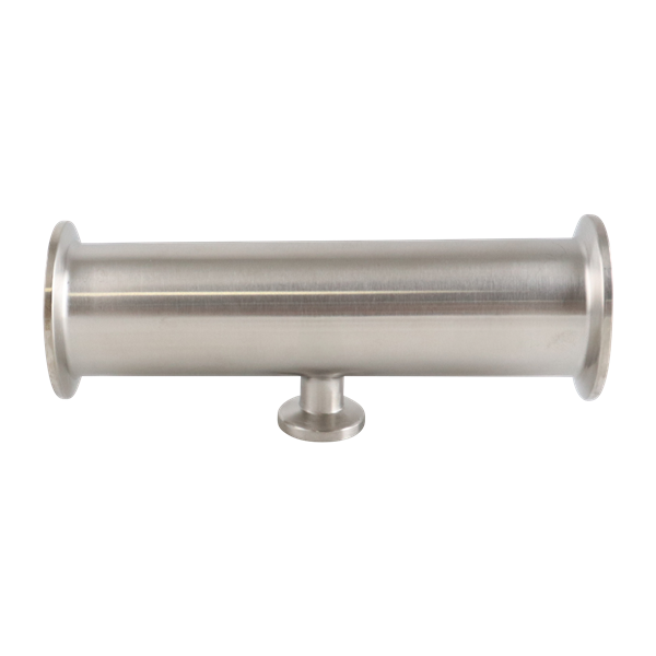 Reducing tee with dimensions 1.5 inches x 0.5 inches, short branch, tri-clamp connection, made from 316L stainless steel, featuring a 20RA internal and 32RA outer finish, SF1 BPE compliant.