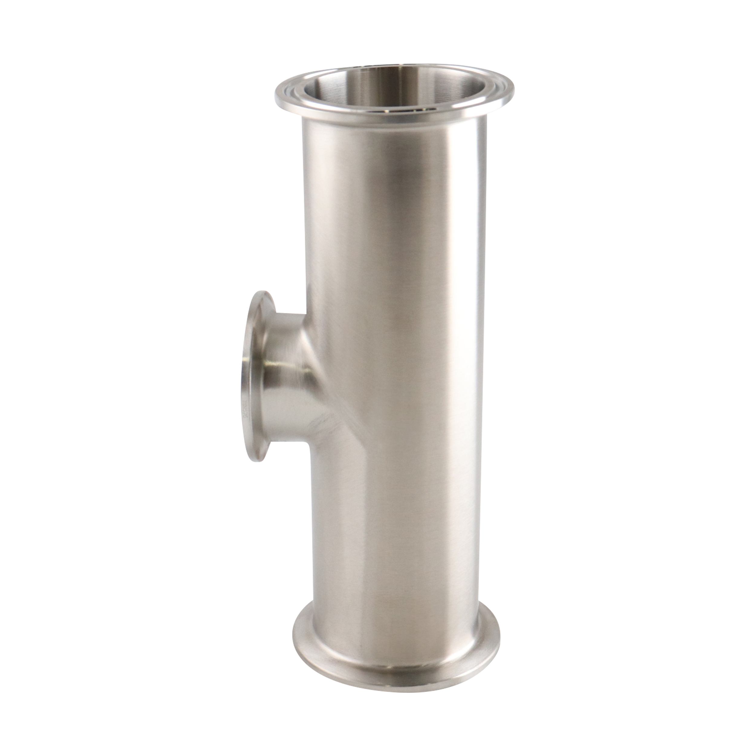 reducing tee, 2-inch x 1.5-inch Tri-Clamp, short branch, made from 316L stainless steel, with 20RA interior and 32RA exterior surface finish, SF1 BPE compliant
