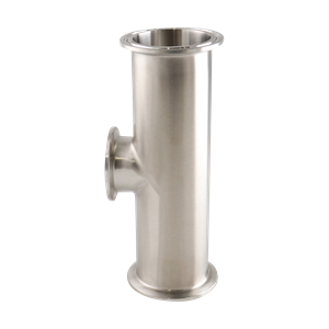 reducing tee, 2-inch x 1.5-inch Tri-Clamp, short branch, made from 316L stainless steel, with 20RA interior and 32RA exterior surface finish, SF1 BPE compliant
